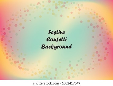 Festive gradient round confetti background. Holographic frame confetti texture for holiday, postcard, poster, carnivals, birthday and children's parties. Cover confetti mock-up. Wedding card layout