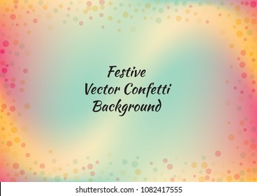 Festive gradient round confetti background. Holographic frame confetti texture for holiday, postcard, poster, carnivals, birthday and children's parties. Cover confetti mock-up. Wedding card layout