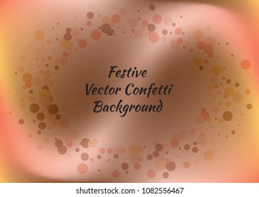 Festive gradient round confetti background. Holographic frame confetti texture for holiday, postcard, poster, carnivals, birthday and children's parties. Cover confetti mock-up. Wedding card layout