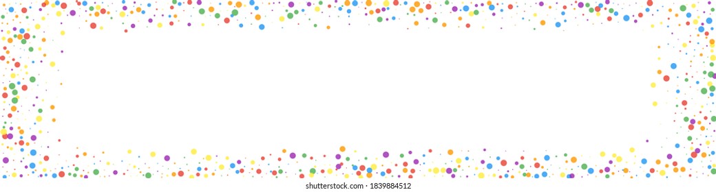 Festive grand confetti. Celebration stars. Colorful confetti on white background. Alive festive overlay template. Panoramic vector background.