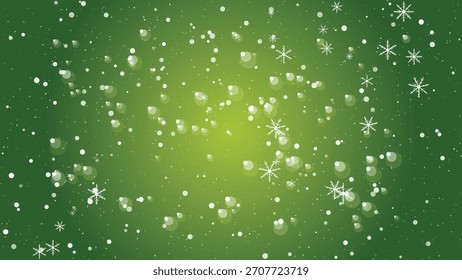 Fondo verde festivo con la nieve que cae y las luces del bokeh para el Vector de las celebraciones del día de fiesta