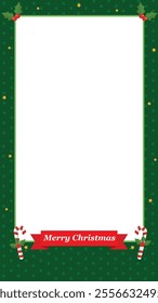 Festive Green Christmas Frame with Candy Canes and Holly Template. Perfect for instagram Stories, social media posts, and holiday-themed projects