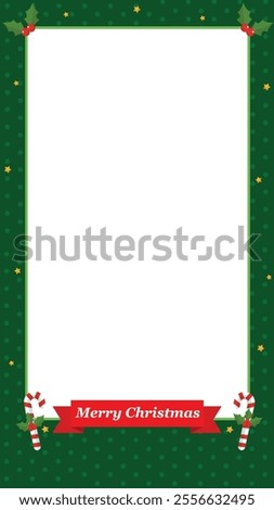 Festive Green Christmas Frame with Candy Canes and Holly Template. Perfect for instagram Stories, social media posts, and holiday-themed projects
