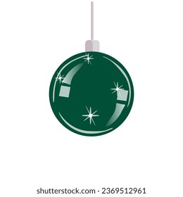 Festive green Christmas glass ball, Christmas tree toy for decoration. Vector illustration for banners, invitations, greeting cards