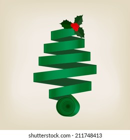Festive green Christmas tree of coiled ribbon