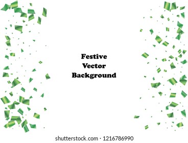 Festive green rectangle confetti background. Abstract frame confetti texture for holiday, postcard, poster, website, carnival, birthday, children's parties. Cover confetti mock-up. Wedding card layout