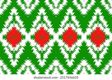 Festive Green and Red Floral Tile Pattern: Decorative Design for Seasonal Decor and Traditional Craft, Motif Seamless Geometric for Holiday Decor