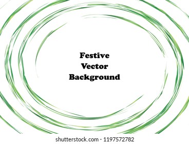 Festive green round line background. Abstract twisted frame linen texture for holiday, postcard, poster, website, carnival, birthday, children's party. Spiral line cover mock-up. Wedding card layout