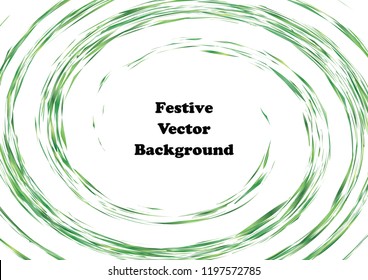 Festive green round line background. Abstract twisted frame linen texture for holiday, postcard, poster, website, carnival, birthday, children's party. Spiral line cover mock-up. Wedding card layout