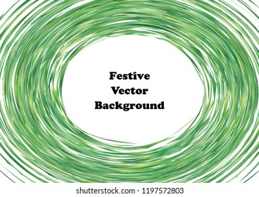 Festive green round line background. Abstract twisted frame linen texture for holiday, postcard, poster, website, carnival, birthday, children's party. Spiral line cover mock-up. Wedding card layout