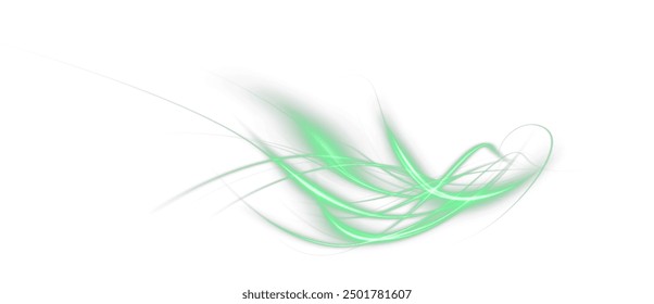 Festive green stripe on white background. Green curl twirl for the holidays. Green colored curve rope. Vector png twirl, line, curve, rope, stripe design element.	