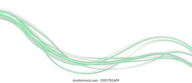 Festive green stripe on white background. Green curl twirl for the holidays. Green colored curve rope. Vector png twirl, line, curve, rope, stripe design element.	