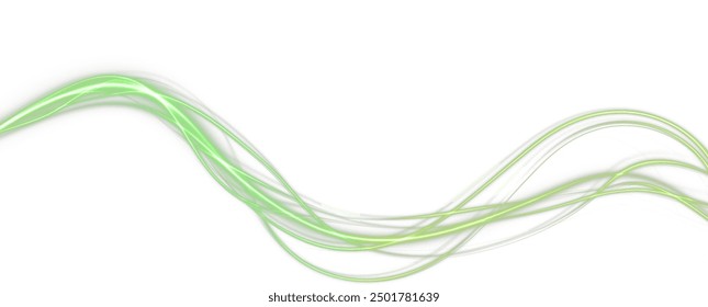 Festive green stripe on white background. Green curl twirl for the holidays. Green colored curve rope. Vector png twirl, line, curve, rope, stripe design element.	