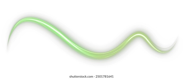 Festive green stripe on white background. Green curl twirl for the holidays. Green colored curve rope. Vector png twirl, line, curve, rope, stripe design element.	