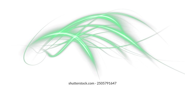 Festive green stripe on white background. Green curl twirl for the holidays. Green colored curve rope. Vector png twirl, line, curve, rope, stripe design element.