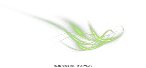 Festive green stripe on white background. Green curl twirl for the holidays. Green colored curve rope. Vector png twirl, line, curve, rope, stripe design element.