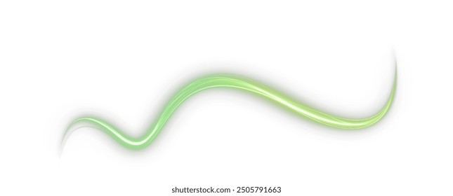 Festive green stripe on white background. Green curl twirl for the holidays. Green colored curve rope. Vector png twirl, line, curve, rope, stripe design element.