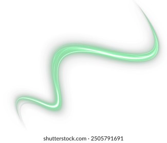 Festive green stripe on white background. Green curl twirl for the holidays. Green colored curve rope. Vector png twirl, line, curve, rope, stripe design element.