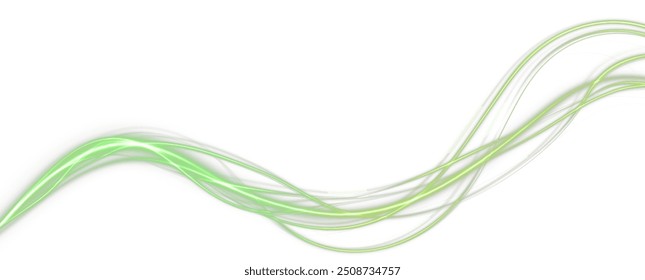 Festive green stripe on white background. Green curl twirl for the holidays. Green colored curve rope. Vector png twirl, line, curve, rope, stripe design element.

