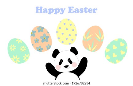 Tarjeta de bienvenida festiva con huevos de colores en colores pastel
 "Feliz Pascua". Para imprimir sobre cubiertas, almohadas decorativas, tazas, textiles de cocina. Gráficos vectoriales.