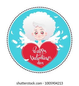 festive greeting card to the day of St. Valentine's Day with Cupid. Vector illustration