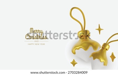 Festive greeting card design with elegant gold decorations and soft white elements for Christmas and New Year themes