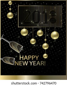 Festive greeting card design template with champagne glasses, copy space vector illustration. Christmas, New Year  invitation, banner or flyer template