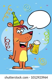 festive greeting card, dog and beer, bubble, creative vector illustration