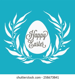 Festive greeting card Happy Easter with floral decorative elements, swirls, quotes.  Postcard, poster, background