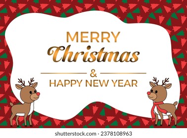 Festive Greeting Card with Reindeer, Merry Christmas, and Happy New Year