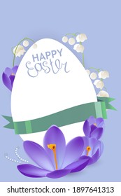 Festive greeting card with  spring crocuses and flowers convallaria