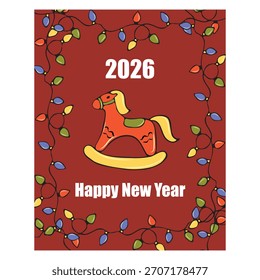 Tarjetas de felicitación festivas con una corona de Navidad decorativa y un alegre diseño de Año Nuevo