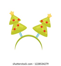 Festive hair hoop with Christmas trees. Holiday accessory for party. Holiday headband. Flat vector design