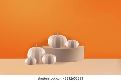 
Festive Halloween background decorated with colorful pumpkins with podium.Minimal realistic 3d design stage pedestal.
