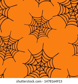 Festive halloween background. Spider web on an orange background. Halloween concept.