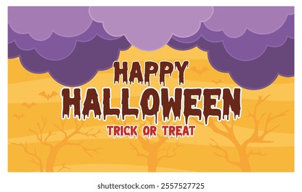 A festive Halloween card featuring a bright and spooky design with Happy Halloween and Trick or Treat text. Perfect for seasonal decorations and themed events. Flat vector modern illustration 