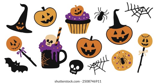 Festive Halloween cute elements in flat style