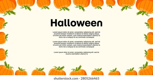 festive halloween frame background with many carved orange pumpkins