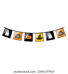 festive halloween garland cartoon. autumn eerie, haunted ghostly, witchy pumpkin festive halloween garland sign. isolated symbol vector illustration