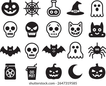 Festive Halloween Icons A Spooky and Fun Assortment of Holiday Symbols and Designs
