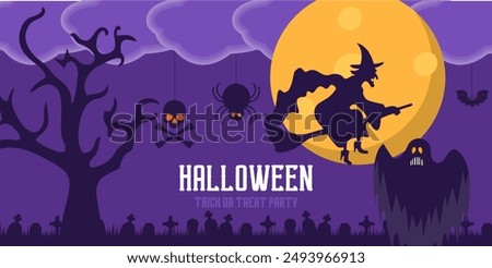 Festive Halloween party poster. Vector illustration. Full moon, , Place for text. Brochure background