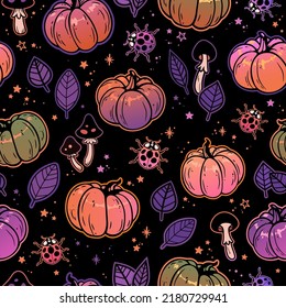 festive halloween pattern with pumpkins and ladybugs