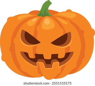 El tallado festivo de la calabaza de Halloween muestra una cara amenazadora con una sonrisa traviesa, agregando un toque espeluznante a las celebraciones de otoño