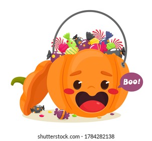 Festive Halloween pumpkin with sweets.Happy Halloween. Vector illustration in flat cartoon style.