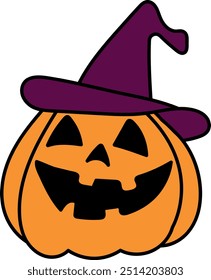 Festive Halloween Pumpkin with Witch Hat Vector