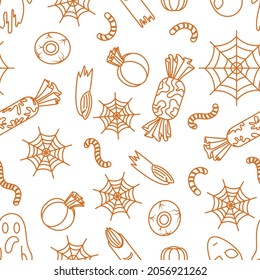 Festive halloween seamless pattern. Template for design. An outline image with no background. Vector illustration.