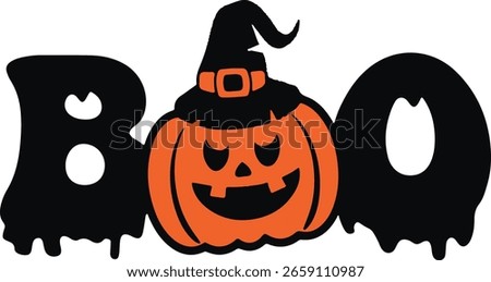A Festive Halloween Vector Illustration Featuring a Pumpkin with a Witch Hat and the Word Boo