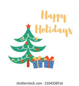 Festive hand drawn lettering. Vector illustration isolated on white background.