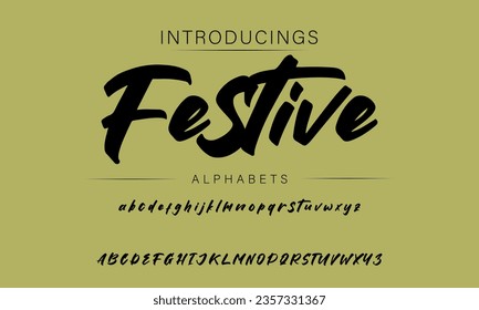Festive Hand drawn textured brush strokes vector letters set.