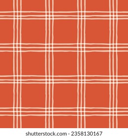 Festive Hand-Drawn Checked Vector Seamless Pattern. Classic Style with Watercolor Effect. Christmas Tartan Plaid.